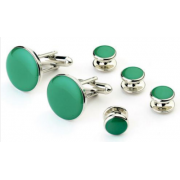 Shamrock Green Stone Tuxedo Studs and Cufflinks Silver Trim